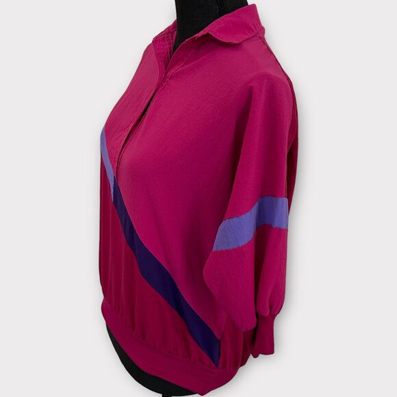 Vintage 80s Cortiva Color Block Collared Shirt Women Size Small Pink Purple Top - Picture 2 of 10